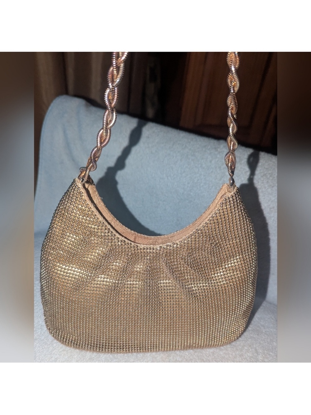 Whiting & Davis Gold Mesh Evening Clutch with Chain Handle